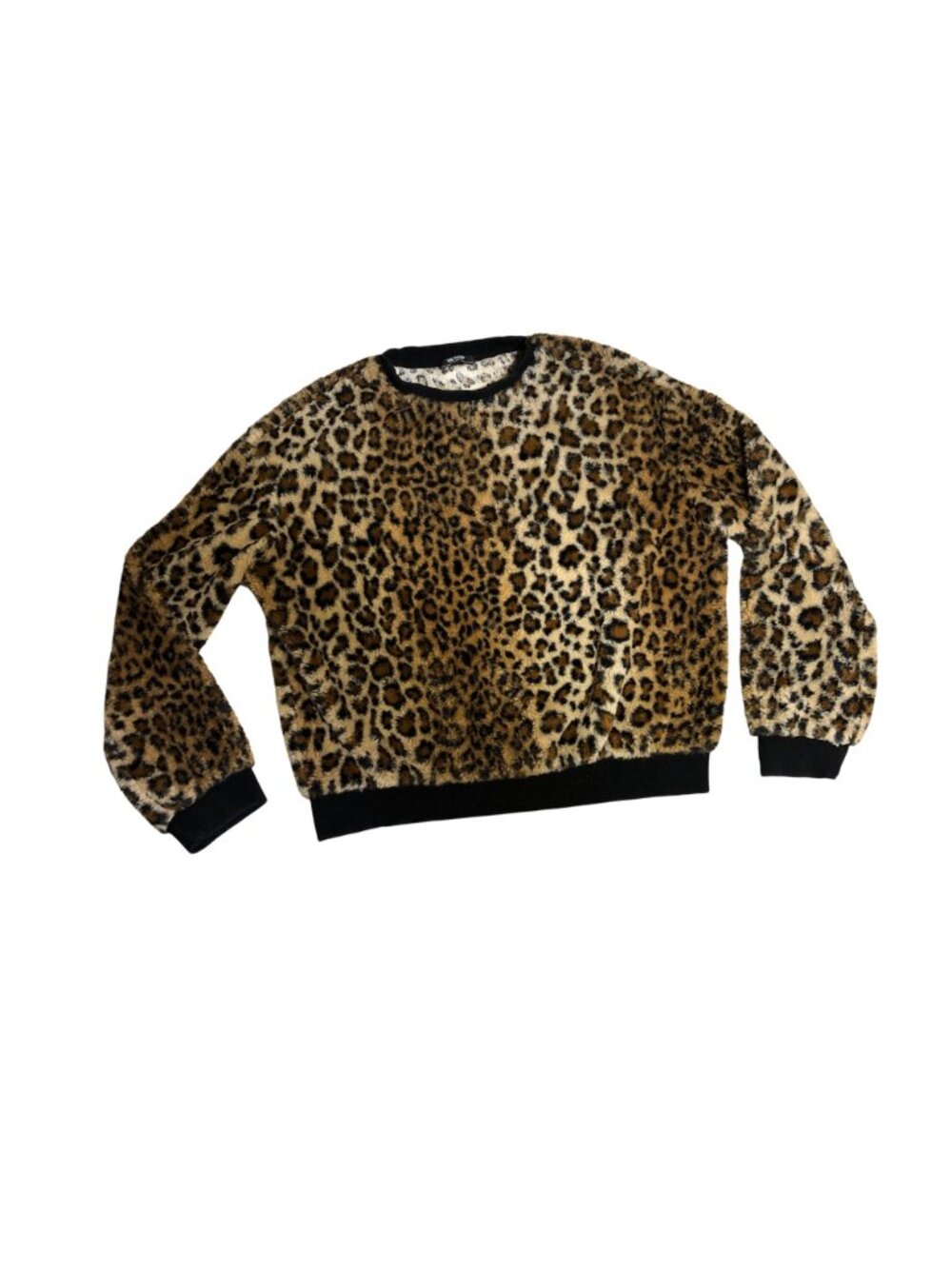 Zara Trafaluc Leopard Print Sweatshirt Womens M Faux Fur Pullover Top Shirt - Picture 2 of 8